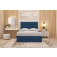 Somnior Chambery Plush Velvet Hybrid Pocket Sprung Orthopaedic Divan Bed Set with Upholstered Headboard in Navy | Size: Small Single