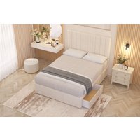 Somnior Alexas Plush Velvet 2 Drawer Divan Bed Set with Midnight Pocket Sprung Mattress & Headboard in Ivory | Size: Small Double