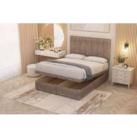 Somnior Austin Tweed Fabric End Opening Ottoman Bed Set with Midnight Mattress in Brown | Size: Super King