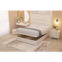 Somnior Chambery Hybrid Pocket Sprung Orthopaedic Ottoman Bed Set with Headboard Plush Velvet in Ivory | Size: Single