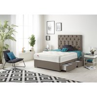 Somnior Premier Sprung Memory Foam 2 Drawer Divan Bed with Upholstered Headboard Tweed Fabric in Brown | Size: Double