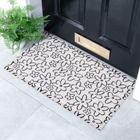 Artsy Mats Flower Lines Indoor & Outdoor Doormat - 70x40cm in White | Size: 40 cm x 70 cm