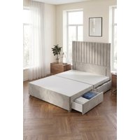Somnior Eleanor Divan Bed 2 Drawers & 54" Floor Standing Headboard Velvet in Silver | Size: Super King