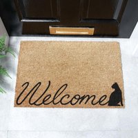 Artsy Mats Welcome Scribble Text Cat Doormat in Black | Size: 40 cm x 60 cm
