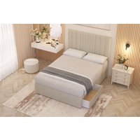 Somnior Alexas Tweed Fabric 2 Drawer Divan Bed Set with Midnight Pocket Sprung Mattress & Headboard in Natural | Size: Single