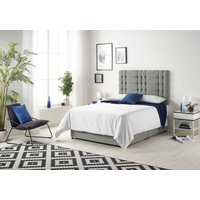 Somnior Bliss Sprung Memory Foam 2 Drawer Divan Bed Set with Upholstered Headboard Tweed Fabric in Grey | Size: Double