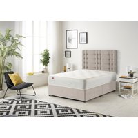 Somnior Bliss Plush Divan Bed with Sprung Memory Foam Mattress & Headboard Plush Fabric in Stone | Size: Double