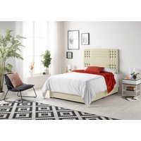 Somnior Flexby Sprung Memory Foam 2 Drawer Divan Bed with Upholstered Headboard Linen Fabric in Beige | Size: Small Single