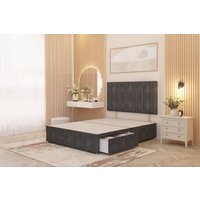 Somnior Alexas 2 Draw Divan Bed Base with Headboard Tweed Fabric in Charcoal | Size: Double