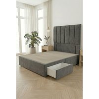Somnior Austin 2 Drawer Divan Bed Base & 54" Floor Standing Headboard Velvet in Charcoal | Size: Single