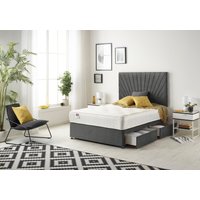 Somnior Platinum Sprung Memory Foam 2 Drawer Divan Bed with Upholstered Headboard Tweed Fabric in Charcoal | Size: Super King