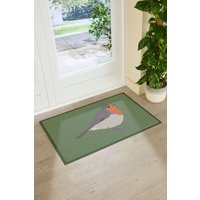 Artsy Mats Robin Indoor Outdoor Doormat in Green | Size: 90 cm x 60 cm