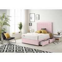 Somnior Platinum Sprung Memory Foam 2 Drawer Divan Bed with Upholstered Headboard Plush Velvet in Pink | Size: Double