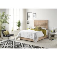 Somnior Galaxy Sprung Memory Foam 2 Drawer Divan Bed with Upholstered Headboard Plush Velvet in Beige | Size: Single