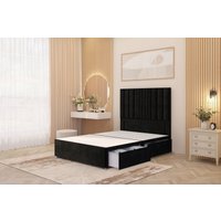 Somnior Alexas Divan 2 Draw Bed Base with Floor Standing Headboard Plush Velvet in Black | Size: Small Single