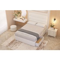 Somnior Chambery Plush Velvet Hybrid Pocket Sprung Orthopaedic Divan Bed Set with 2 Drawers & Upholstered Headboard in White | Size: Double