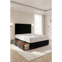 Somnior Ziggy Plush Velvet Divan Bed 2 drawers with Sprung Memory Foam Mattress & headboard in Black | Size: King