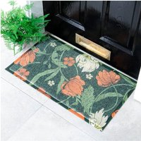 Artsy Mats Red Flower William Morris Pattern Indoor Outdoor Doormat | Size: 40 cm x 70 cm