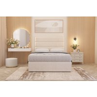 Somnior Chambery Plush Velvet Hybrid Pocket Sprung Orthopaedic Divan Bed Set with Upholstered Headboard in Ivory | Size: Double