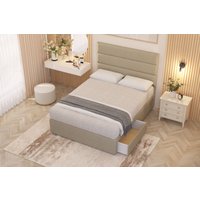 Somnior Chambery Linen Fabric Midnight Pocket Sprung Divan Storage Bed with 4 Drawers & Headboard in Beige | Size: Double