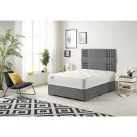 Somnior Flexby Plush Fabric Divan Bed with Orthopeadic Sprung Memory Foam Mattress & Headboard in Light Grey | Size: Small Double