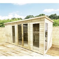 Marlborough 30 x 8 COMBI Pressure Treated Pent Summerhouse with Side Shed in Natural