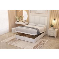 Somnior Austin Plush Velvet End Opening Ottoman Bed Set with Midnight Mattress in White | Size: Small Double