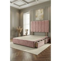 Somnior Austin Divan Bed with 2 Storage Drawers & Headboard Velvet in Pink | Size: Super King