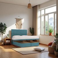 Knight Sleep Emily End Opening Ottoman & Mattress + 24" Headboard in Light Blue | Size: Super King