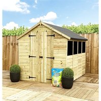 Marlborough 14 x 5 Pressure Treated Low Eaves Apex Garden Shed with Double Door in Natural
