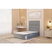 Somnior Austin 2 Drawer Divan Bed Base & 54" Floor Standing Headboard Tweed in Grey | Size: Super King