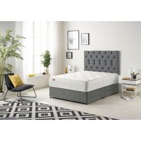 Somnior Premier Divan Bed with 24Cm Deep Mattress & Headboard In Linen Fabric in Grey | Size: Small Single