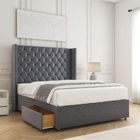 BSSPOKE Winchester Plush Divan Bed 54"Headboard 2Drawers Footend No Mattress in Charcoal | Size: Small Double
