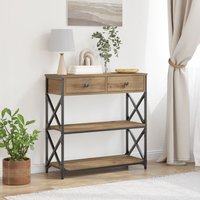 Berkfield Home Console Table Artisan Oak 75x28x75 cm Engineered Wood & Steel in Brown | Size: 75 x 28 x 75 cm