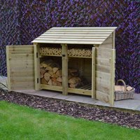Rutland County Garden Furniture Ltd Cottesmore 4ft Log Store with Doors & Kindling Shelf, W150 cm, Green