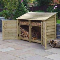 Rutland County Garden Furniture Ltd Hambleton 4ft Log Store with Doors & Kindling Shelf, W180 cm, Green