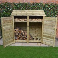 Rutland County Garden Furniture Ltd Hambleton 6ft Log Store with Doors & Kindling Shelf, W180 cm, Green