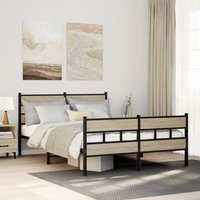 Berkfield Home Metal Bed Frame without Mattress Sonoma Oak 135x190 cm Double in Brown