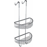 Bathroom 2 Tier Double Stainless Steel Caddy Shelf Wire Rack Storage Basket Metallic