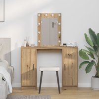 Berkfield Home Dressing Table with LED Lights Artisan Oak 102x33x135 cm in Brown | Size: 102 x 33 x 135 cm