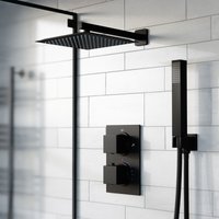 Nes Home 2 Dial 2 Way Square Concealed Thermostatic Shower Mixer Matte Black, Head & Handset Set in Black