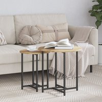 Berkfield Home Side Table Set of 2 - Artisan Oak Wood & Metal in Brown