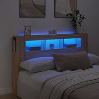 Berkfield Home LED Headboard Sonoma Oak 160x18.5x103.5 cm Engineered Wood in Brown