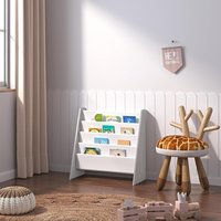 Xample Kids Bookshelf Storage 4 Tier Kids Sling Storage Fabric Sling Book Case Shelves in White
