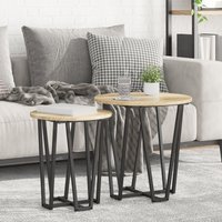 Berkfield Home Side Table Set of 2 - Sonoma Oak Engineered Wood & Metal in Beige