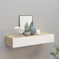 Berkfield Home Wall-mounted Drawer Shelf Oak & White 60x23.5x10cm MDF in Brown | Size: 60x23.5x10 cm