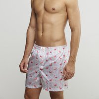 CLAUDIO LUGLI Flamingo Raindrop Cotton Poplin Print Boxer Shorts in White | Size: 3XL