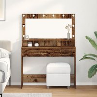 Berkfield Home Dressing Table with LED Lights - Vintage Wood - 100x41x135 cm in Brown | Size: 100 x 41 x 135 cm