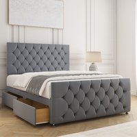 BSSPOKE Maya Plush Velvet Divan Bed 24"Headboard 2Drawers Same Side & Mattress in Charcoal | Size: Super King