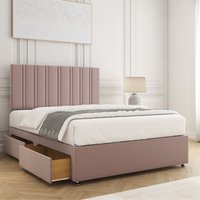 BSSPOKE Sienna Plush Divan Bed Set 24"Headboard 2Drawers Same Side & Mattress in Pink | Size: Double